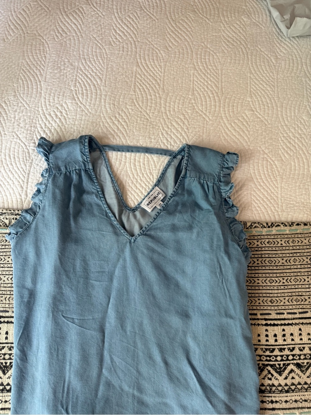 For The Republic Light Blue Ruffle Sleeve V-Neck Tank Top For the Republic